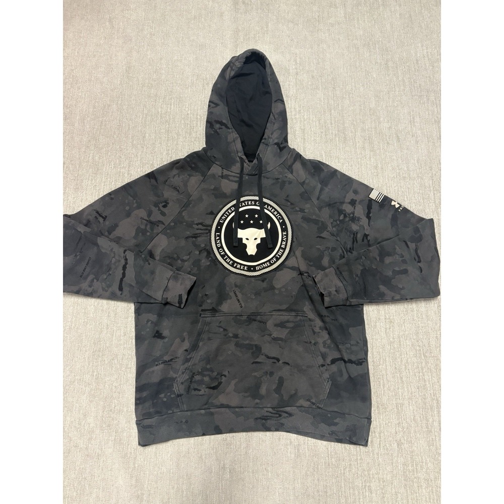 Under Armour Men's UA Project Rock Vet Day Flag Hoodie Large Black Grey Camo